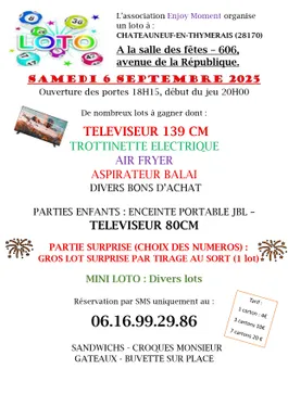 CHÂTEAUNEUF-EN-THYMERAIS - Loto de l'association Enjoy Moment