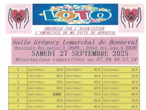 BONNEVAL - Loto de l'association L'Empreinte de ma Patte