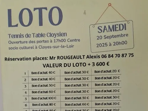CLOYES-SUR-LE-LOIR - Loto du Tennis de table Cloysien