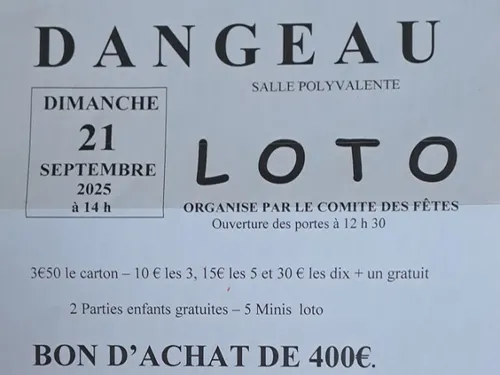 DANGEAU – Loto organisé par le Comité des Fêtes