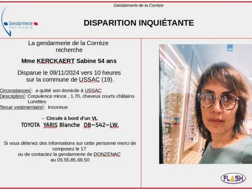 Corrèze : Une nouvelle disparition d'une femme de 54 ans à Ussac