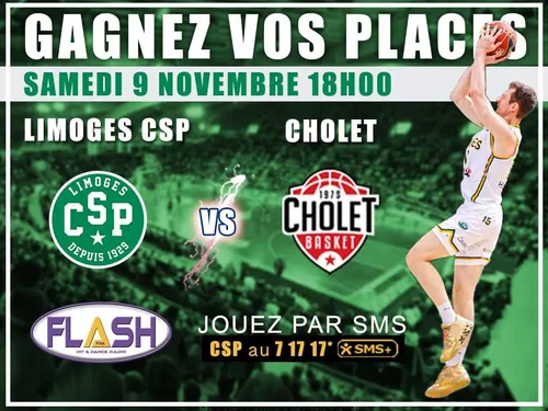 Gagnez vos places pour Limoges CSP - Cholet du 9 novembre 2024