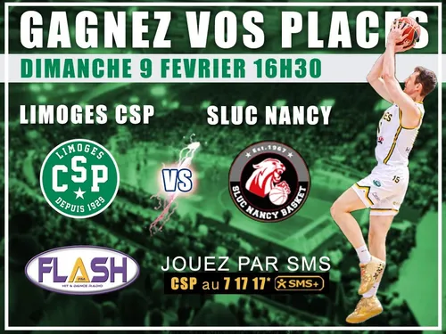 Gagnez vos places pour Limoges CSP - SLUC Nancy du 9 février 2025