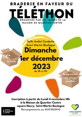 Braderie du Téléthon le 1 décembre à Saint-Martin Boulogne