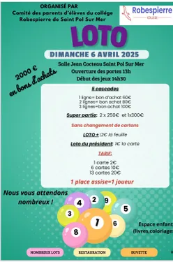 Loto du collège Robespierre le 6 avril à Saint-Pol-sur-Mer 