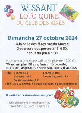 Loto quine le 27 octobre à Wissant