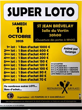 Loto des Sapeurs Pompiers à Saint-Jean-Brévelay