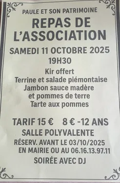 Repas de l'association  Paule et son Patrimoine