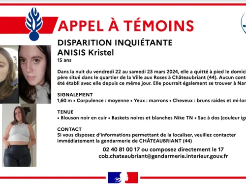 Châteaubriant : un appel à témoins après une disparition inquiétante