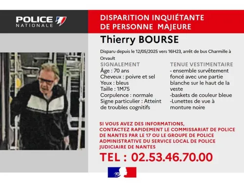 Disparition inquiétante à Orvault : un homme de 70 ans activement...
