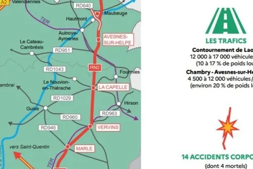 Une RN2 à 2x2 voies entre Étrœungt et Laon, mais avec une vitesse...