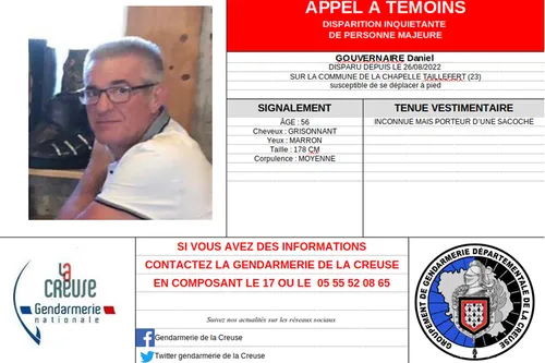 Creuse : Appel à témoins pour une disparition inquiétante