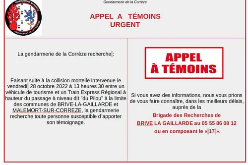 Corrèze : appel à témoins après un accident mortel survenu avec un TER
