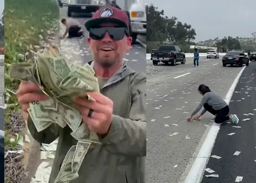 Pluie de billets sur une autoroute californienne après l’ouverture...