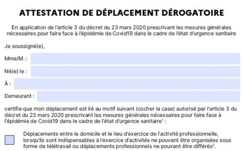 Coronavirus : voici la nouvelle attestation de sortie dans le cadre...