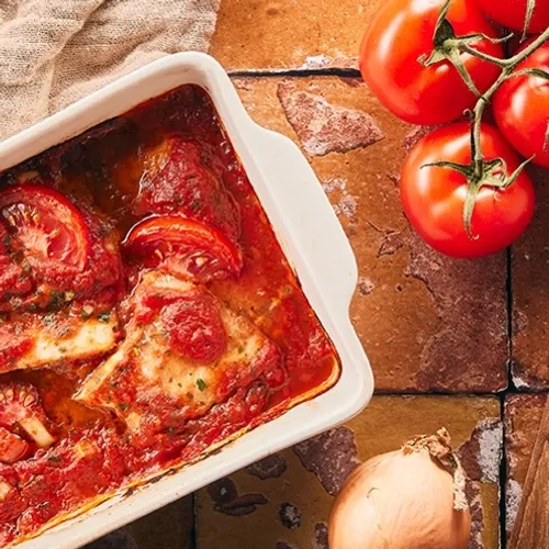 Gratin de poisson et sauce tomate à la provençale