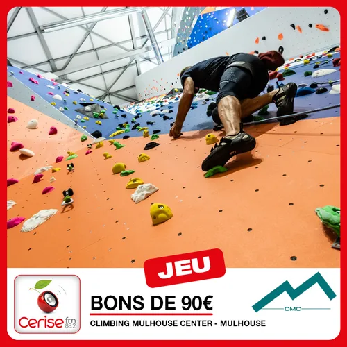 Cerise FM vous offre vos bons de 90€ à valoir au Climbing Mulhouse...