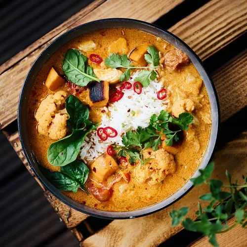 Curry d'agneau aux légumes et lait de coco