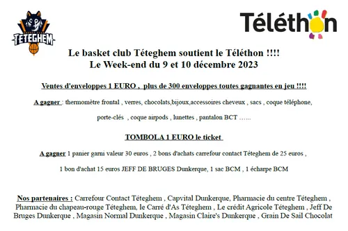 Téléthon au basket club Téteghem 9/10 décembre