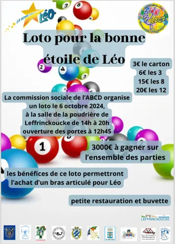 Loto pour la bonne étoile de Léo le 6 octobre à Leffrinckoucke 