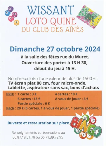 Loto quine le 27 octobre à Wissant