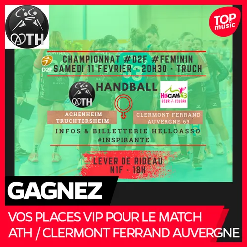 Vos places VIP pour le match D2F ATH HANDBALL vs CLERMONT FERRAND...